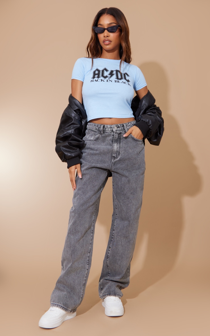 Blue ACDC Print Crop T Shirt image 3