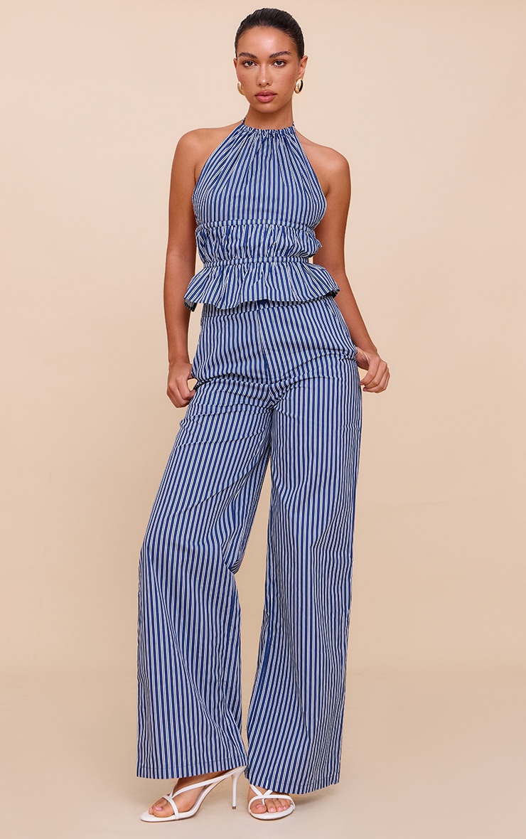 Indigo Stripe Woven Mid Rise Wide Leg Pant image 1