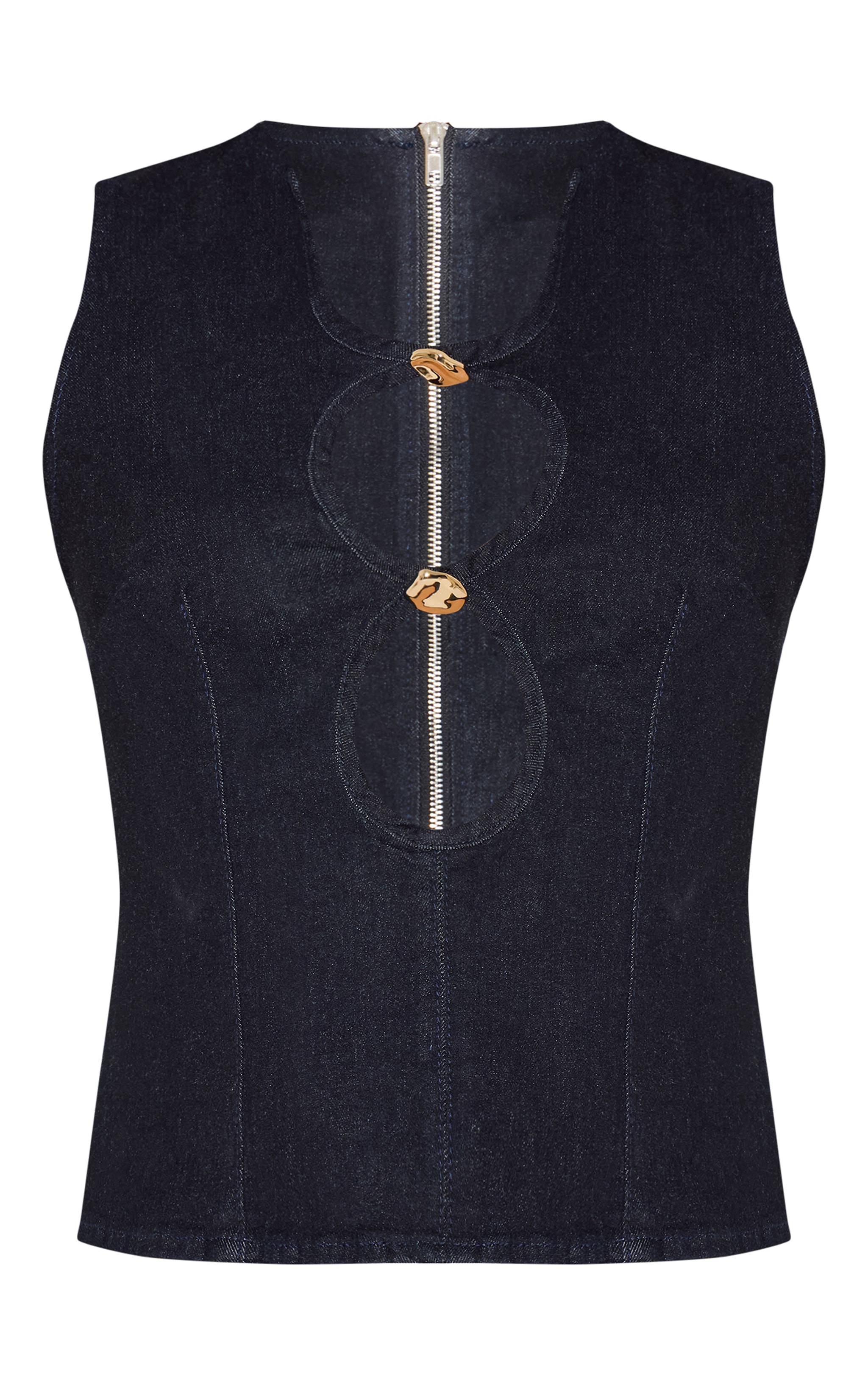 Dark Indigo Keyhole Detail Sleeveless Denim Top image 5