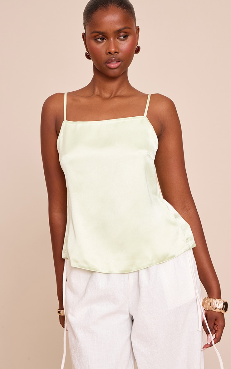 Lime Satin Open Tie Back Top image 1