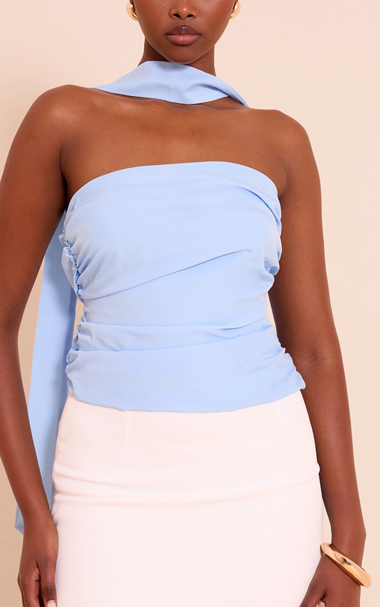 Sky Blue Chiffon Bandeau Scarf Detail Top image 4
