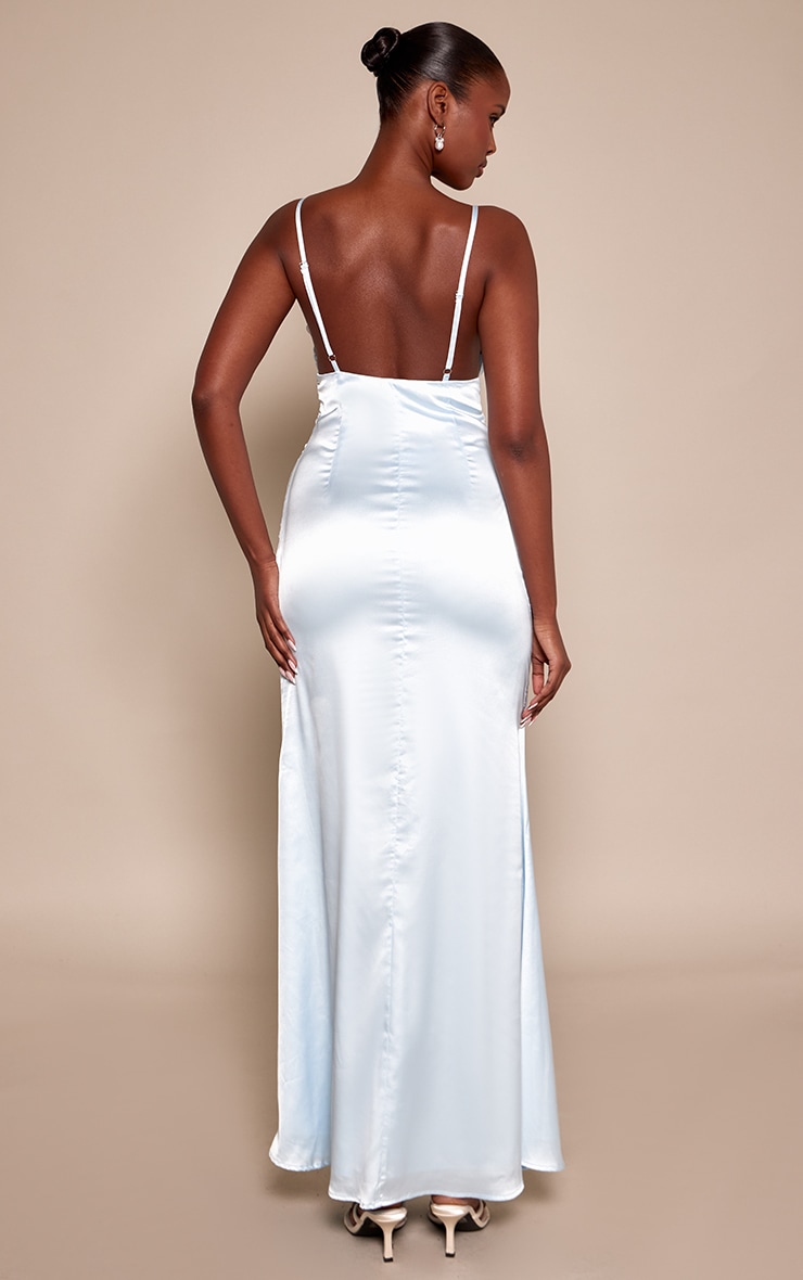 Baby Blue Satin Lace Cup Maxi Slip Dress image 2
