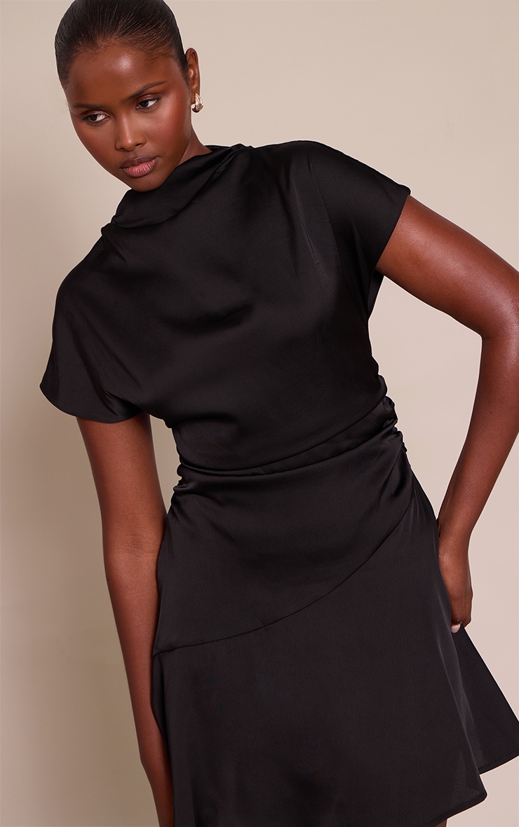 Black Satin Cap Sleeve Mini Dress image 4