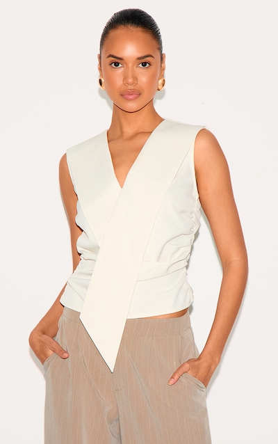 Cream Woven Asymmetric Fitted Waistcoat