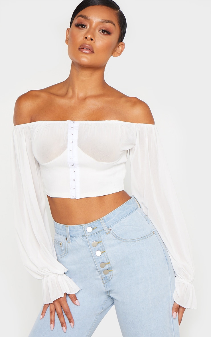 Cream Ruched Cup Hook And Eye Crop Top