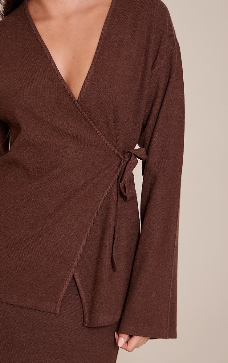 Chocolate Long Sleeve Wrap Cardigan  image 4