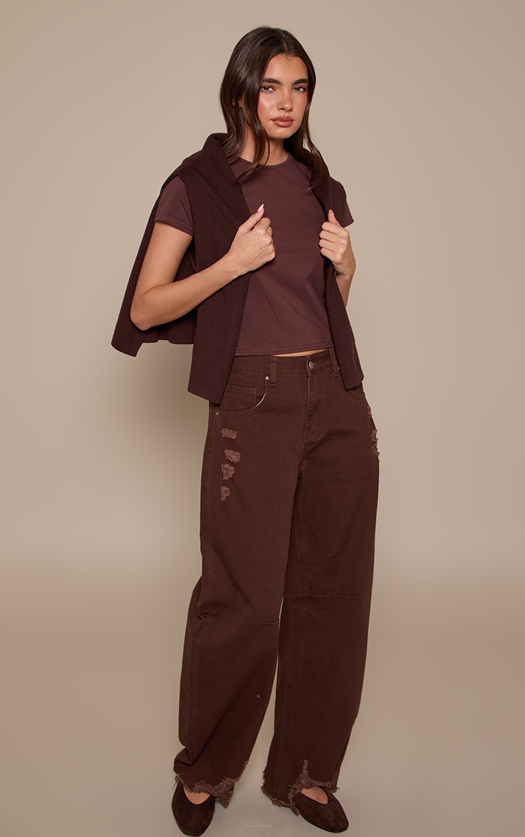 Chocolate Distressed Barrel Jeans image 2