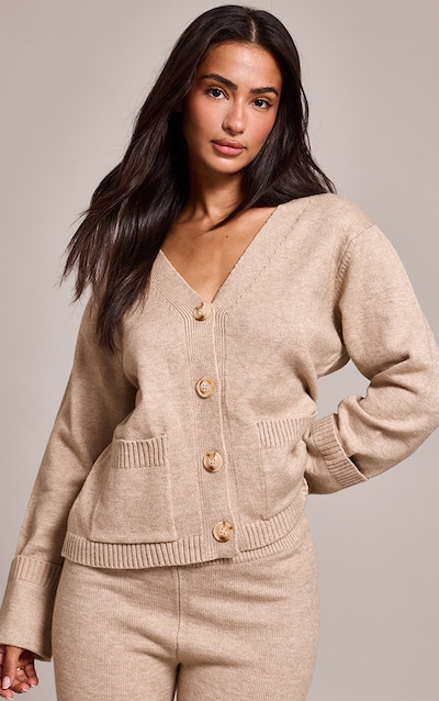 Petite Oatmeal Turn Back Cuff Cardigan