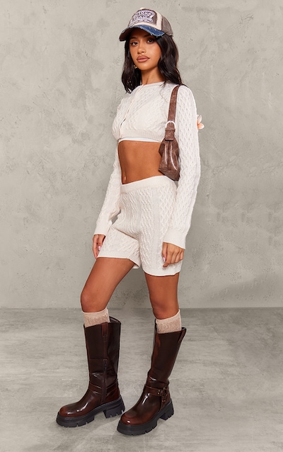 Petite Cream Cable Knit Shorts