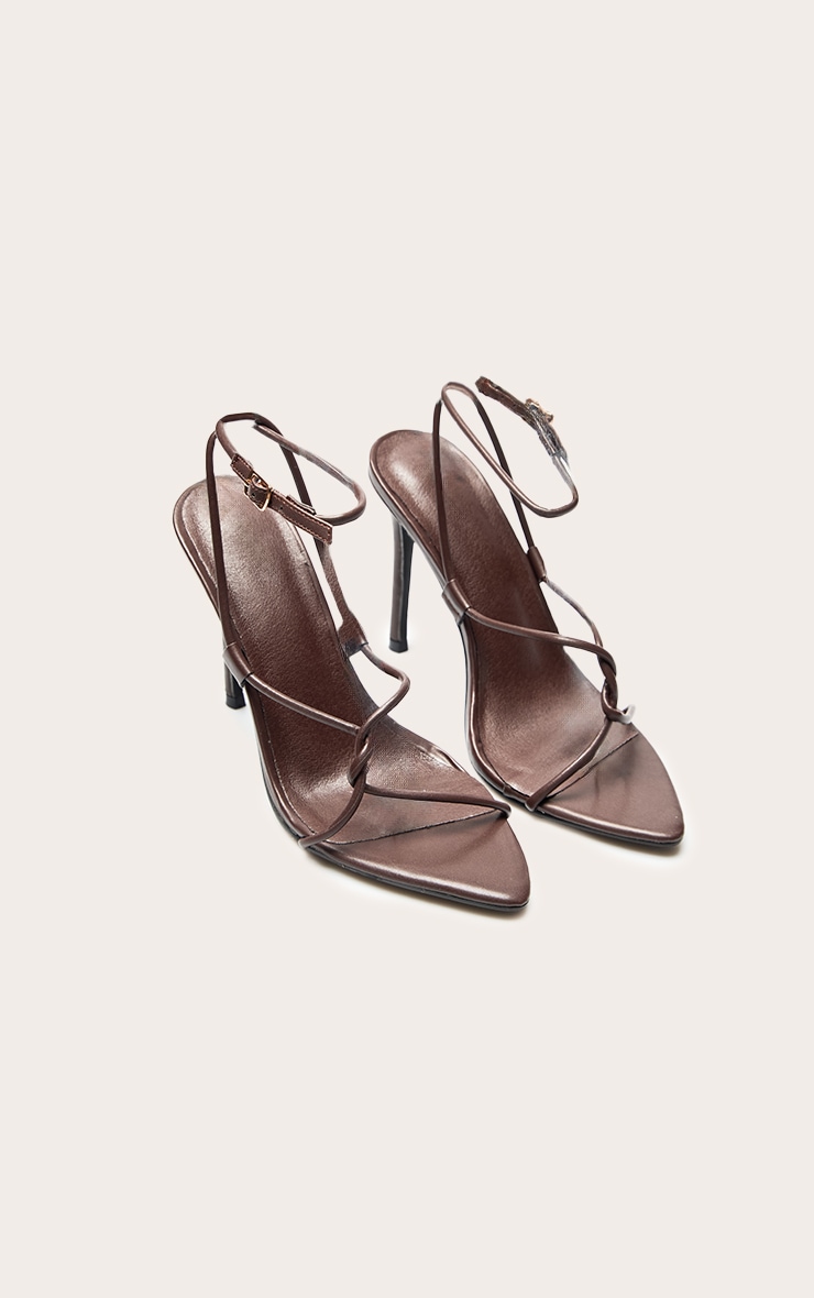 Chocolate PU Twist Strap Point Toe Heeled Sandals image 4