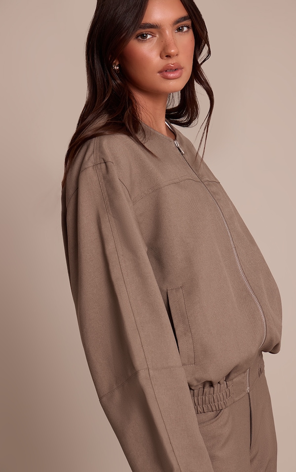 Grey Tailored Woven Elasticated Waist Bomber Jacket