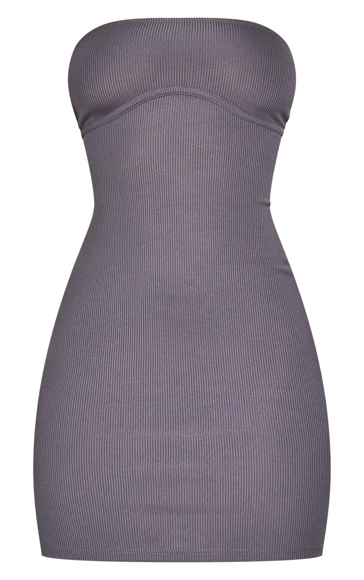 Charcoal Ribbed Bandeau Bodycon Dress PrettyLittleThing