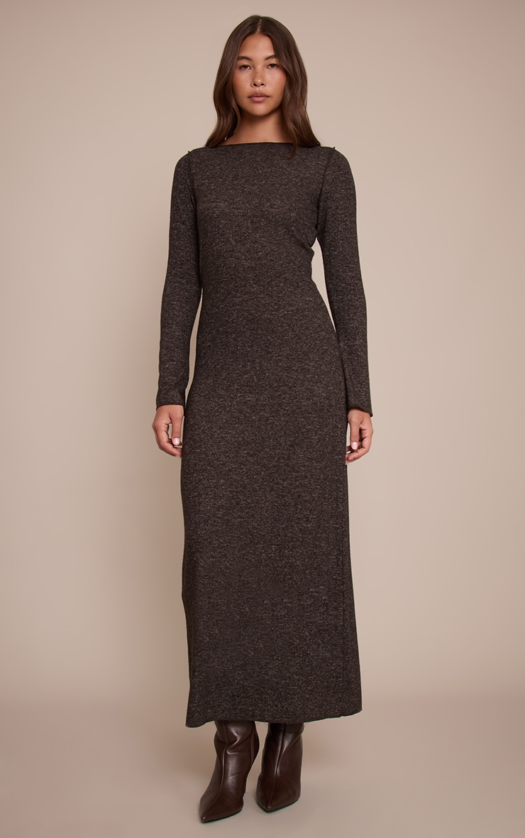 Chocolate Jersey Long Sleeve Maxi Dress image 1