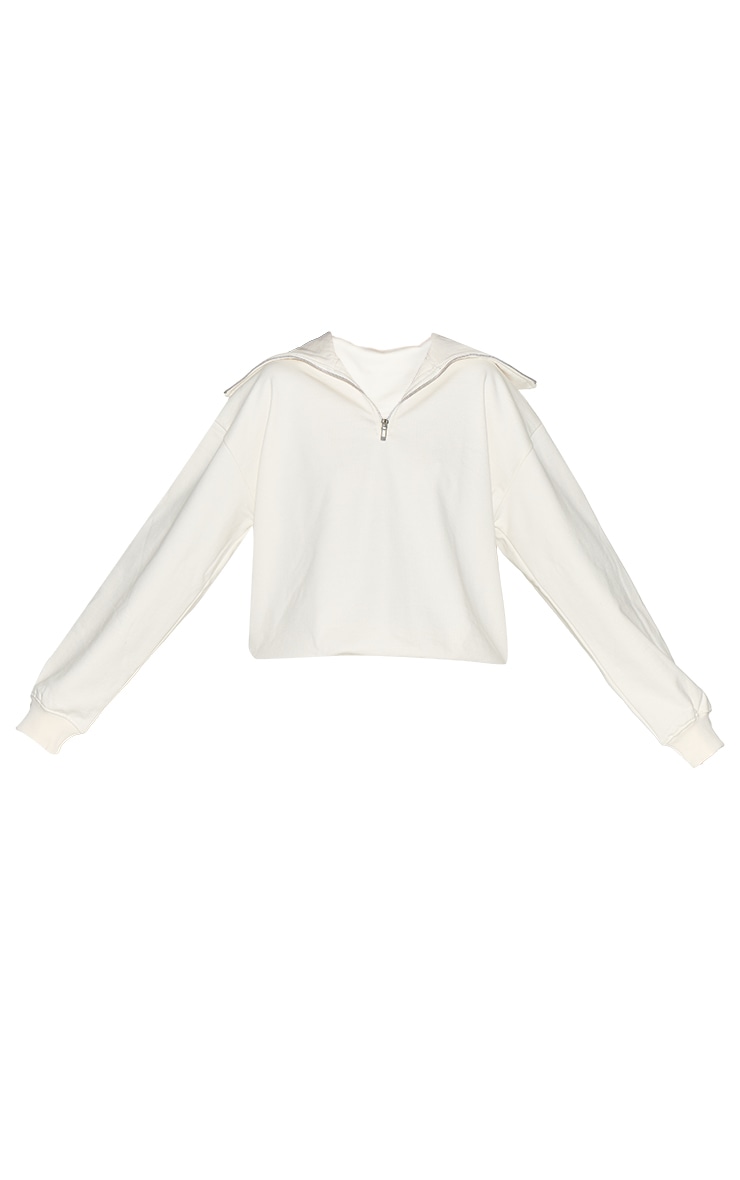 Cream Premium Loopback Quarter Zip Foldover Sweatshirt image 5
