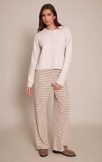 Light Brown Soft Rib Striped Low Rise Straight Leg Pants