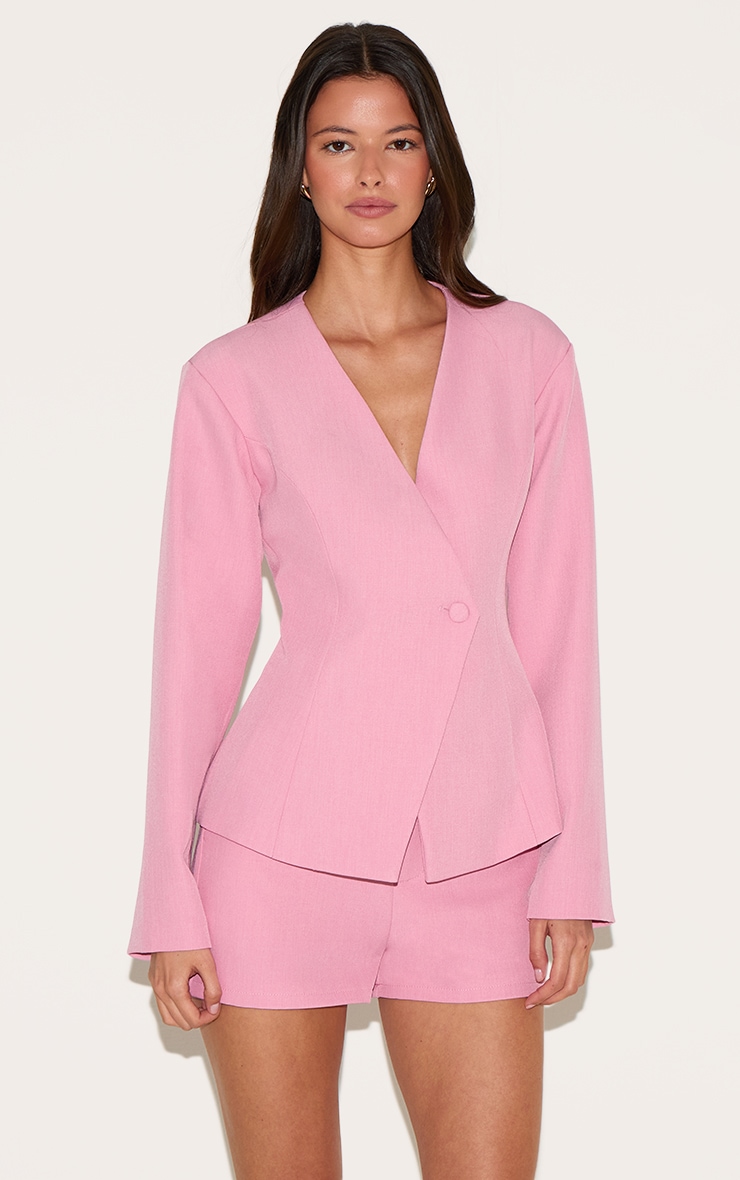 Candy Pink Tailored Mid Rise Shorts image 4