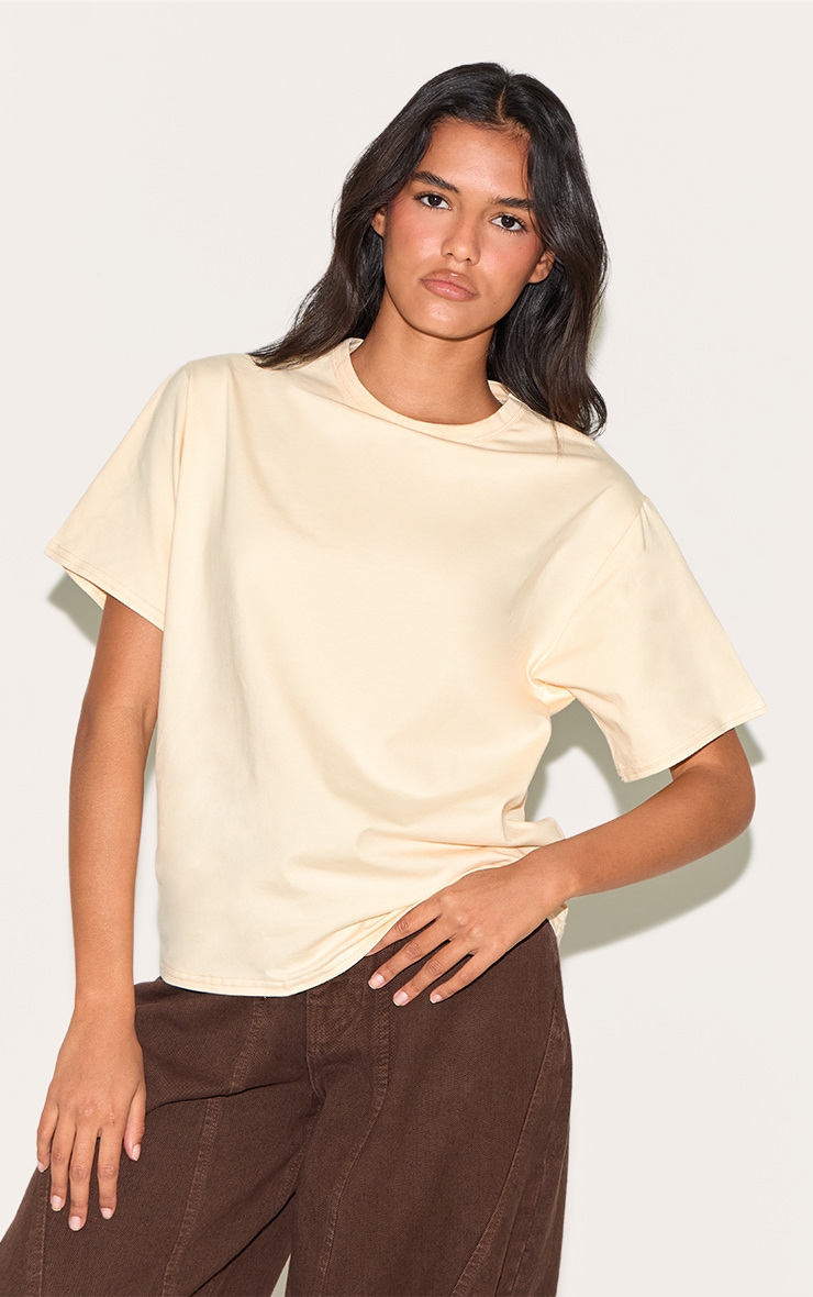 Butter Yellow Cotton Basic Oversized T-shirt image 1