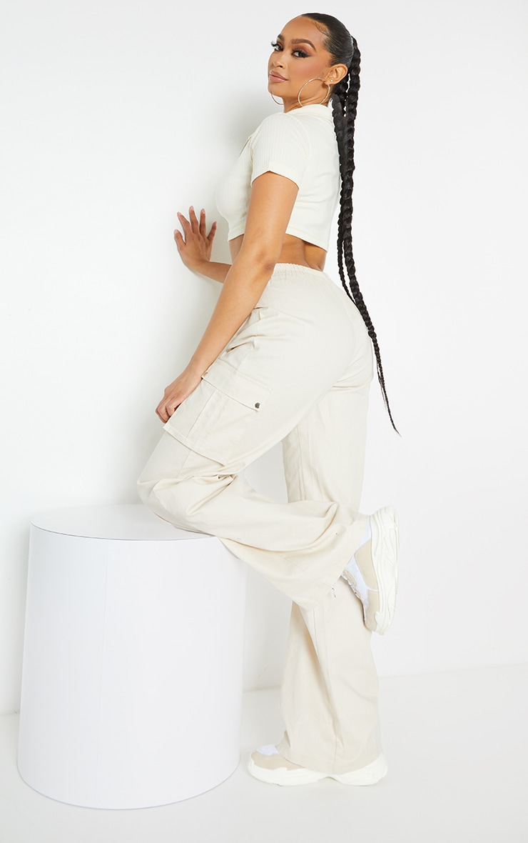 Cream Wide Leg Cargo Pants