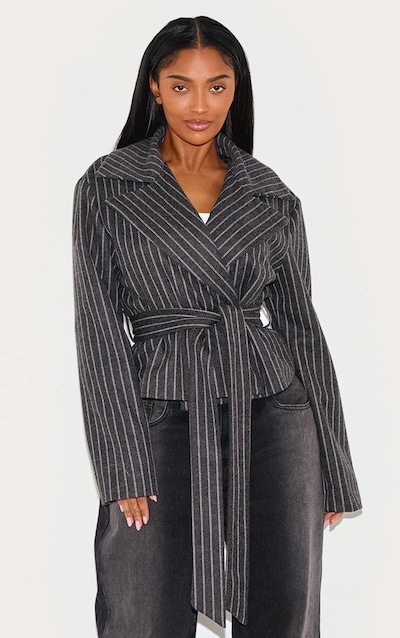 Shape Grey Wool Look Pinstripe Belted Jacket