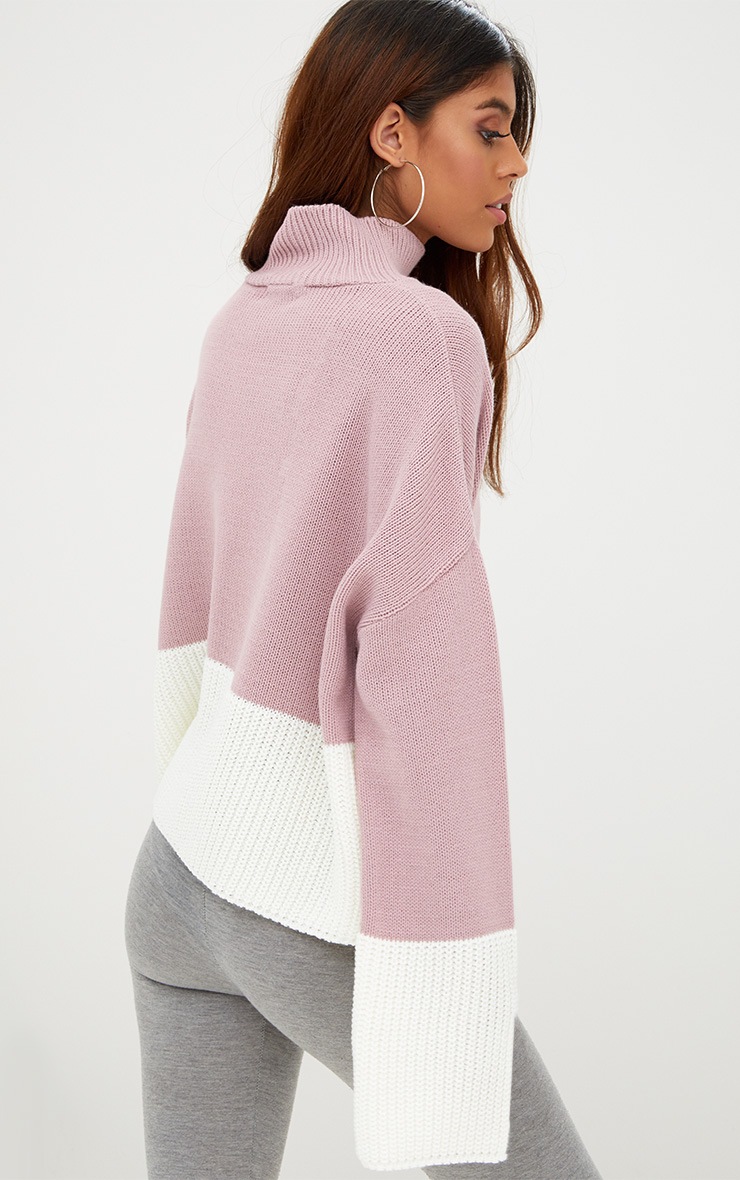Blush Colour Block Funnel Neck Jumper. Knitwear PrettyLittleThing