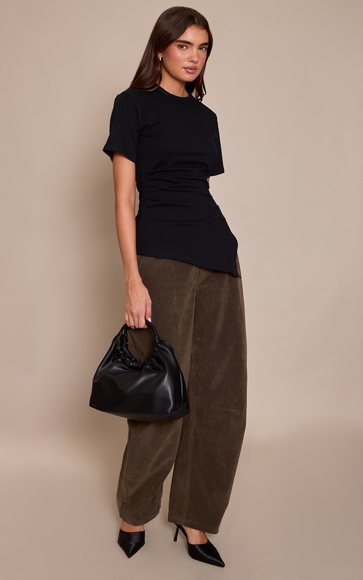 Dark Khaki Faux Suede Barrel Leg Pants image 2