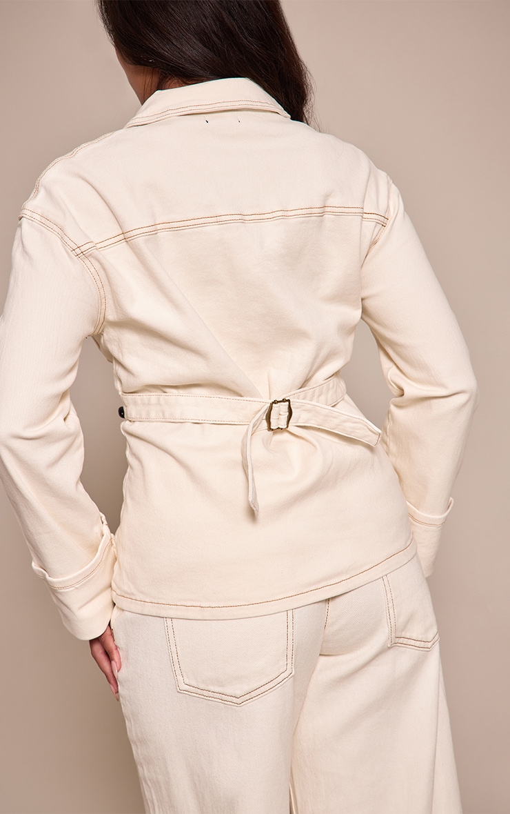 Shape ecru Stretch Denim Turn Up Sleeve Adjustable Back Jacket image 2