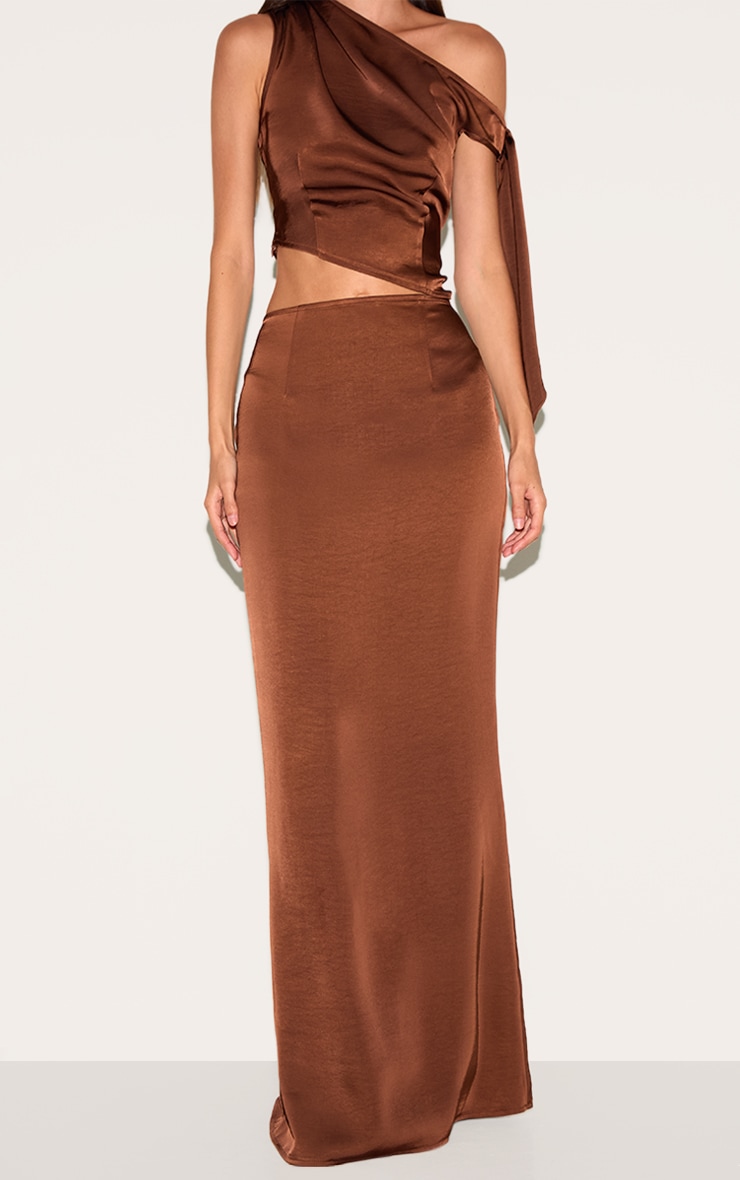 Chocolate Mid Rise Satin Maxi Skirt image 1
