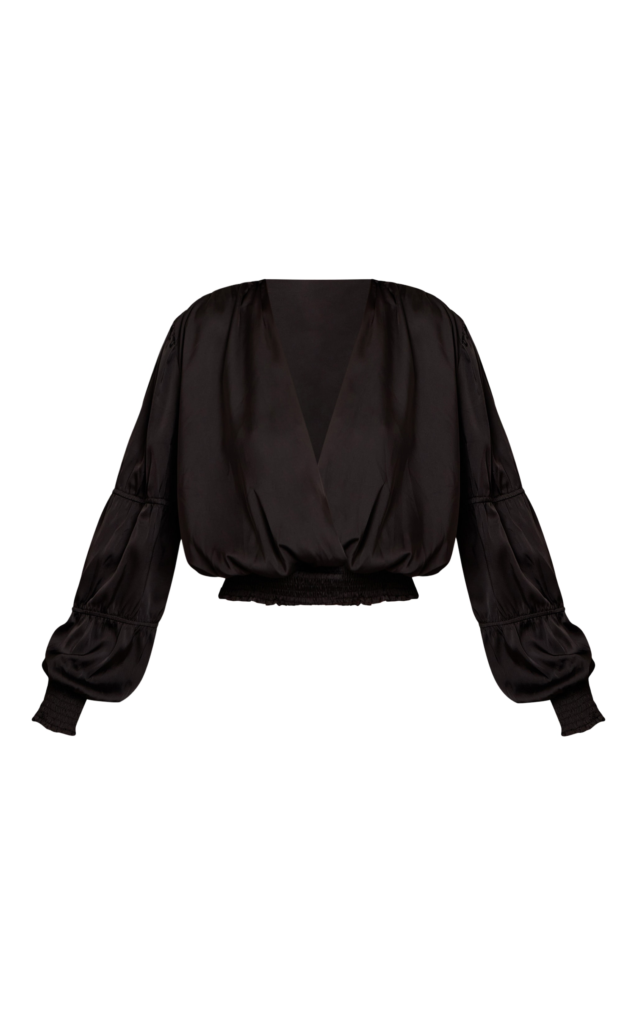 Blouse satinée noire à décolleté et volants image 5