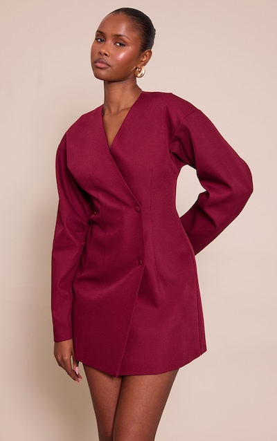 Plum Woven Balloon Sleeve Blazer Dress