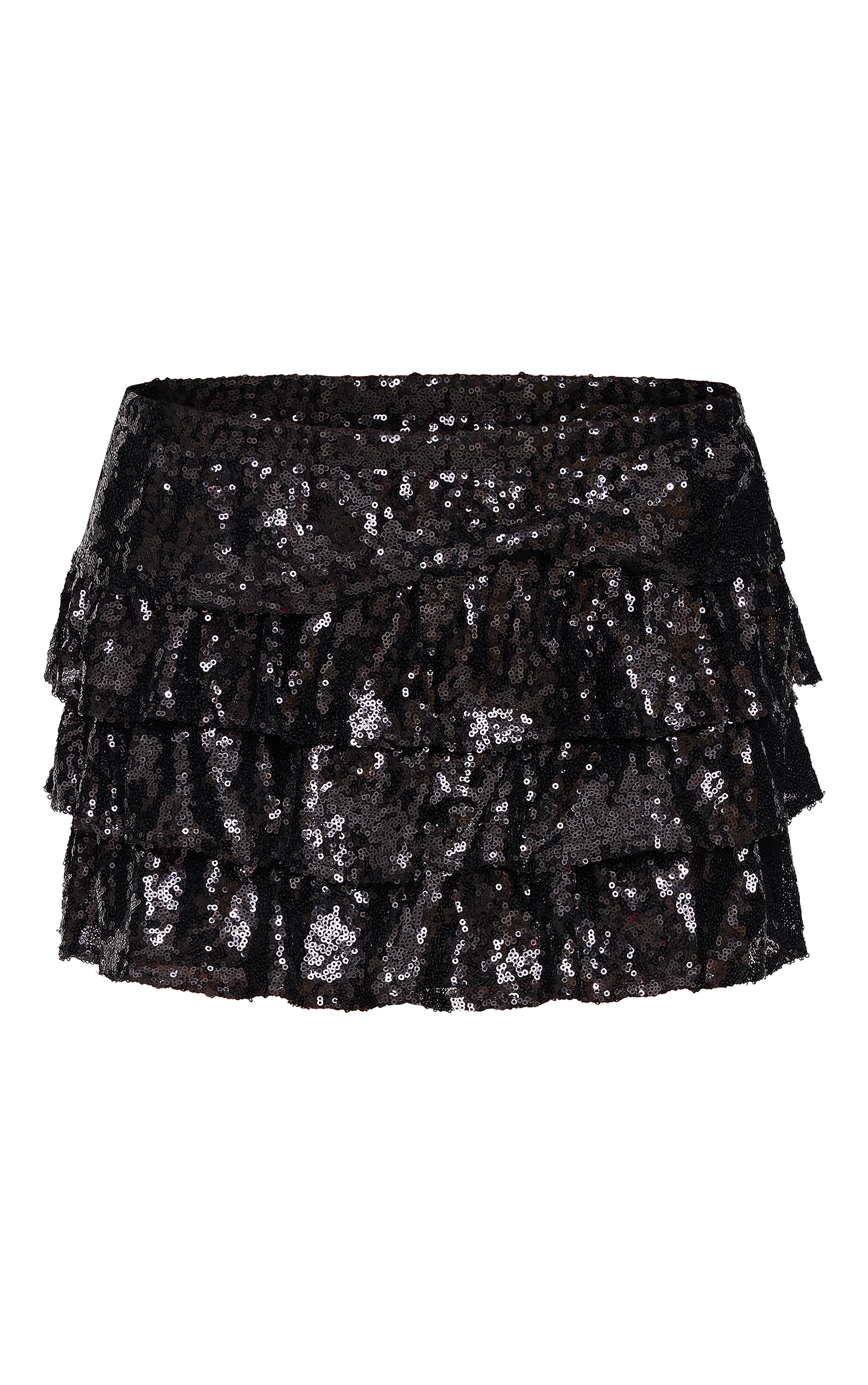 Black Sequin Frilly Tiered Mini Skirt image 6