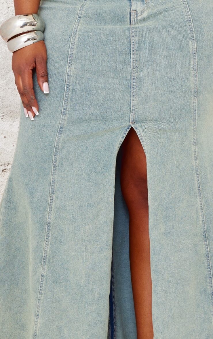 Plus Jupe Longue Jean Delave Bleu Clair Vintage A Coutures Fente PrettyLittleThing FR