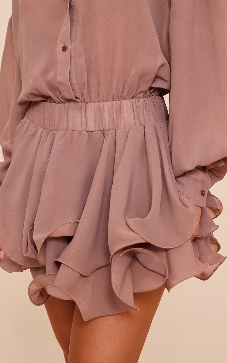 Petite Mini robe en mousseline de soie taupe à manches longues image 4