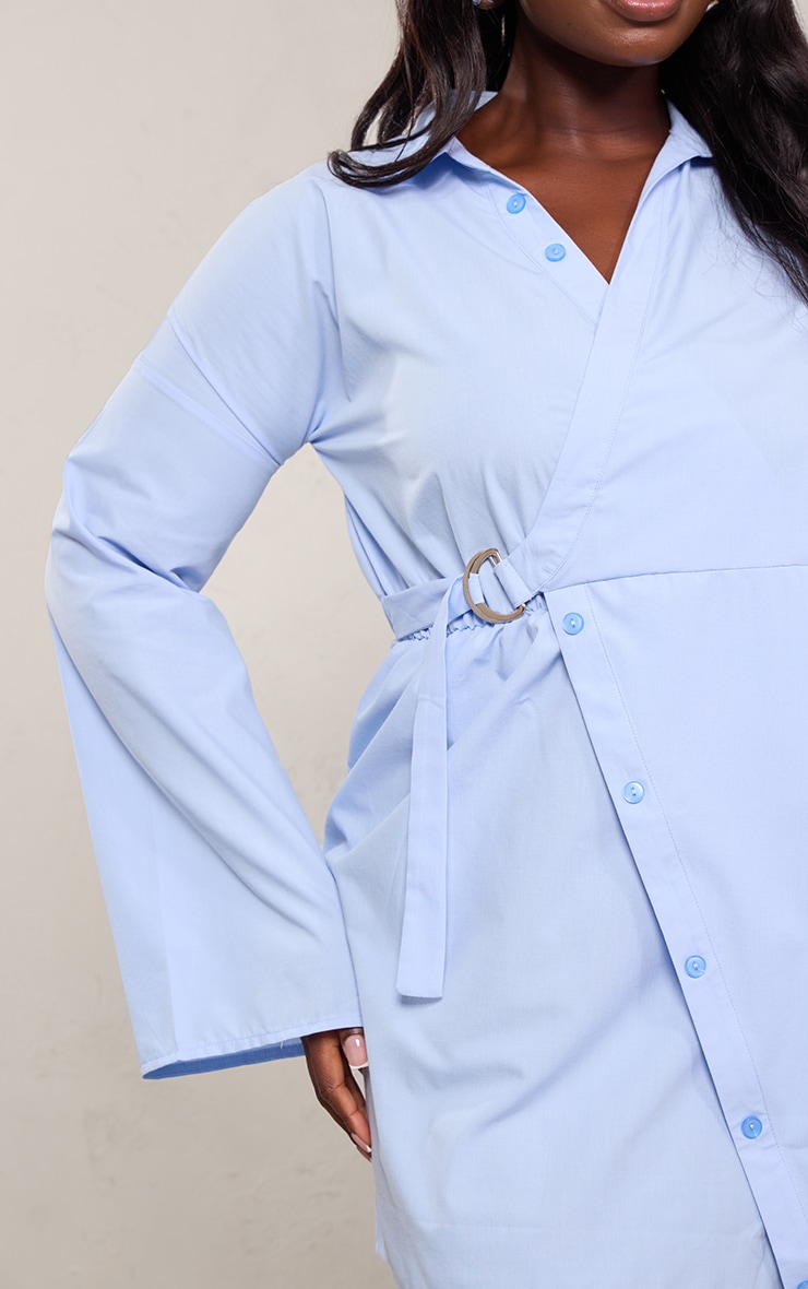 Plus Blue Wrap Front Belt Detail Shirt Dress image 4