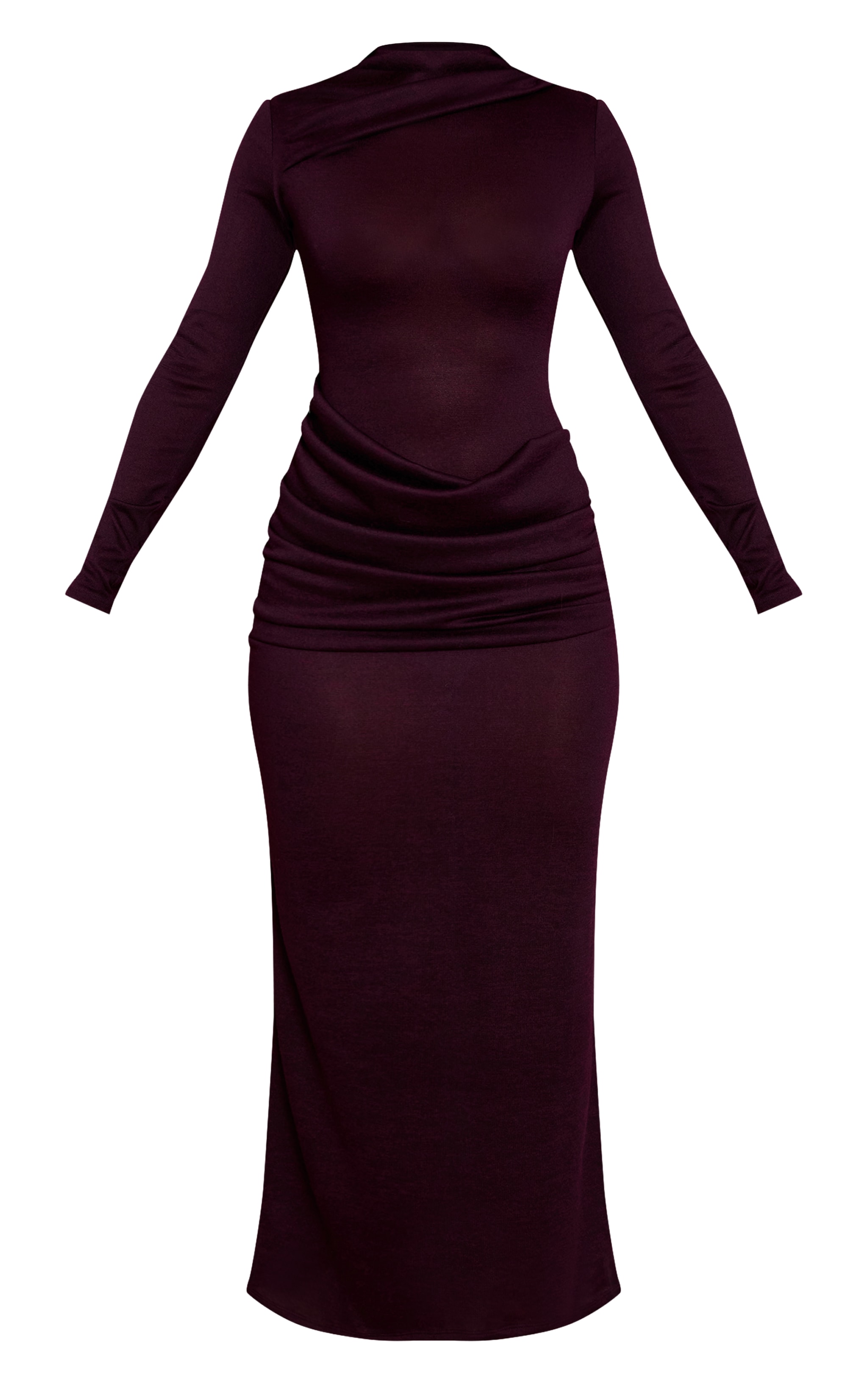 Robe longue rouge vin à manches longues et parties superposées image 5