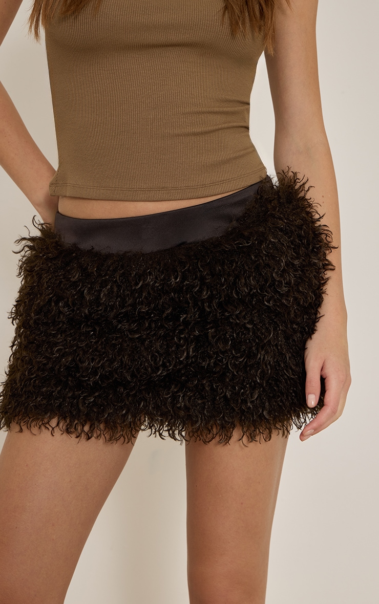 Dark Chocolate Mongolian Fur Mini Skirt image 5