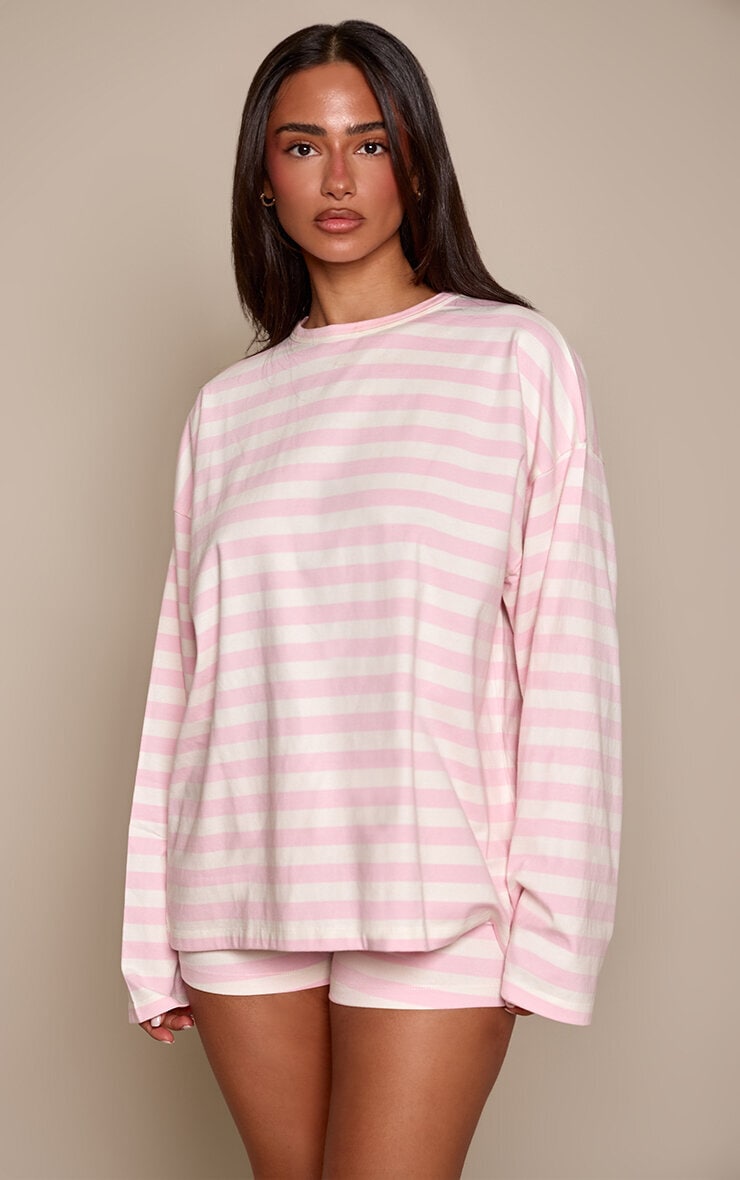 Petite Baby Pink Striped Long Sleeve Oversized Top