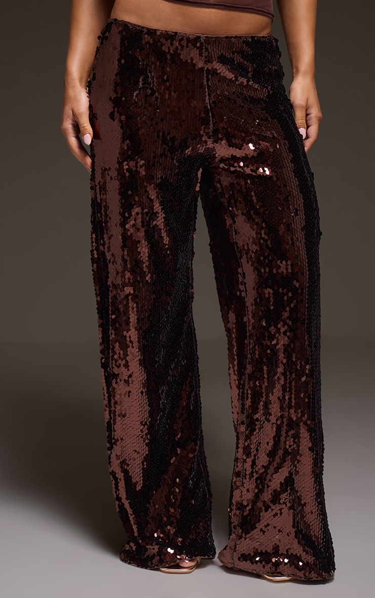 Pantalon fluide large chocolat à sequins image 2