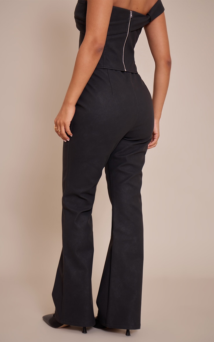 Petite Black Faux Leather Zip Front Flared Pants image 3
