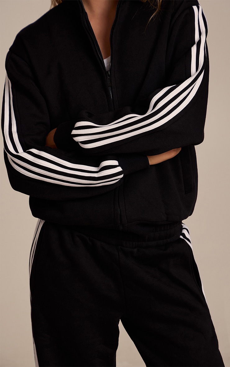 Blouson bomber noir zippé à double bande latérale image 4