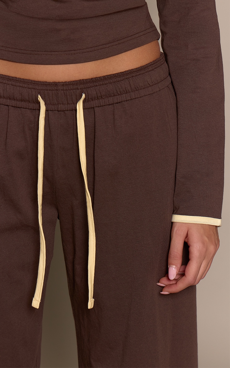 Chocolate Cotton Contrast Drawstring Relaxed Joggers image 4