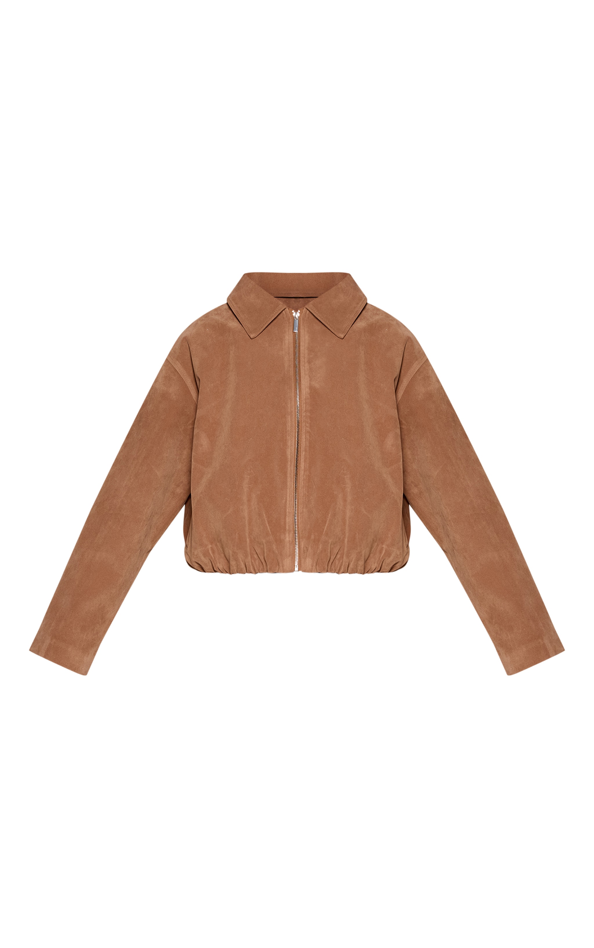 Tan Gathered Hem Zip Up Suede Jacket image 5
