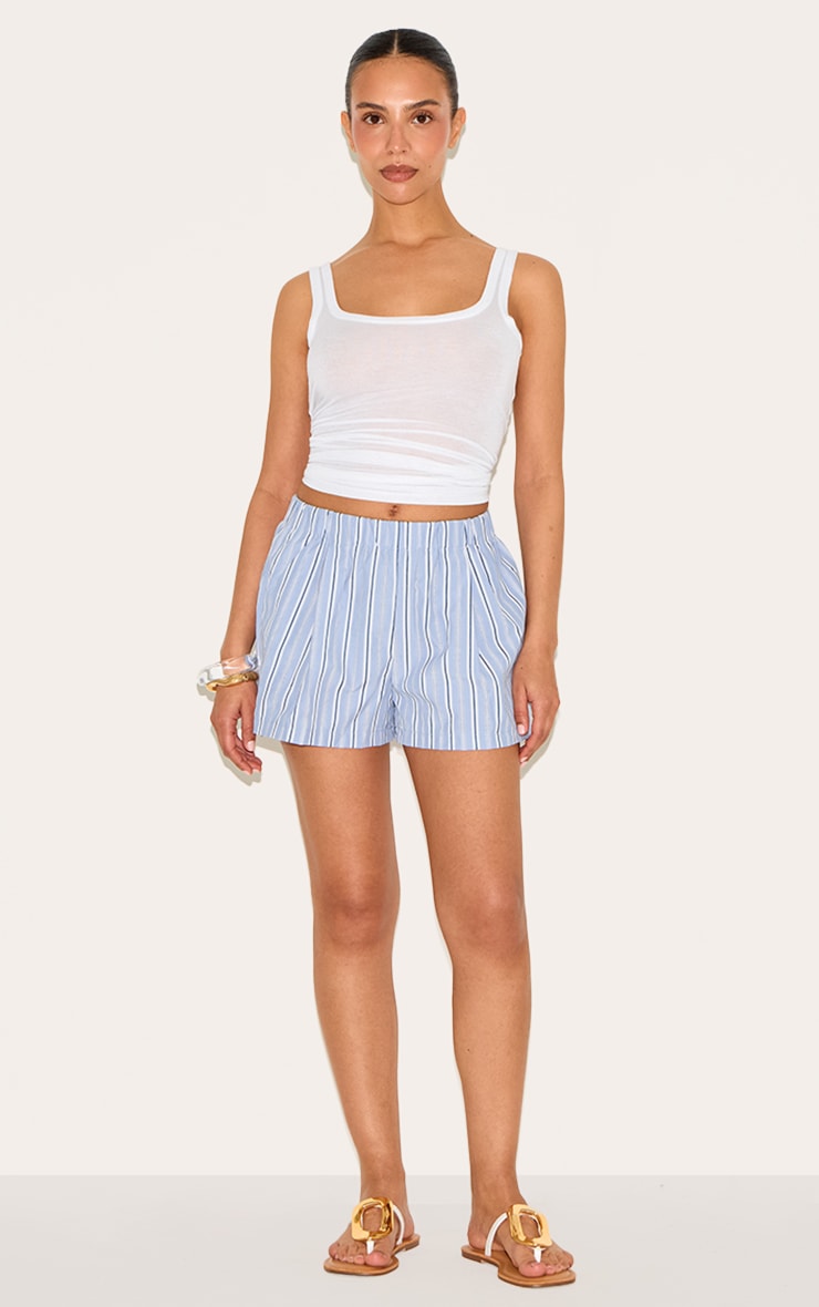 Short Bleu à Rayures Fines et Taille Élastiquée, Coupe Petite image 4