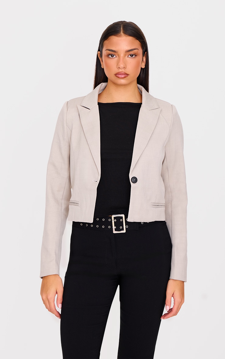 Sand Cropped Patch Pocket Detail Boxy Blazer