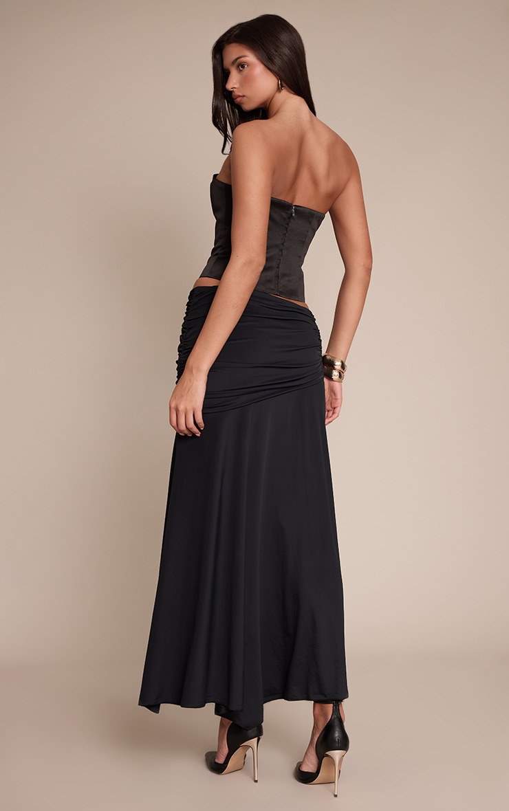 Black Matte Sculpt Drape Detail Floaty Maxi Skirt image 3