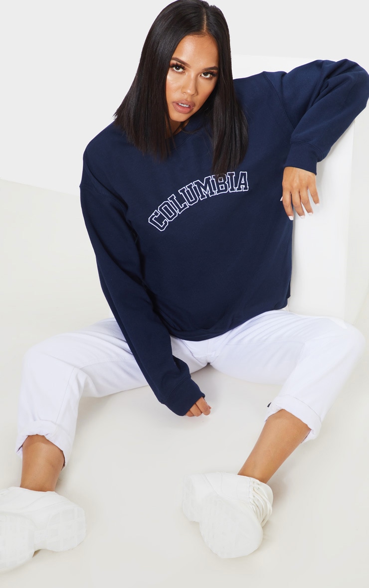 Sweat oversize bleu marine à broderie Columbia