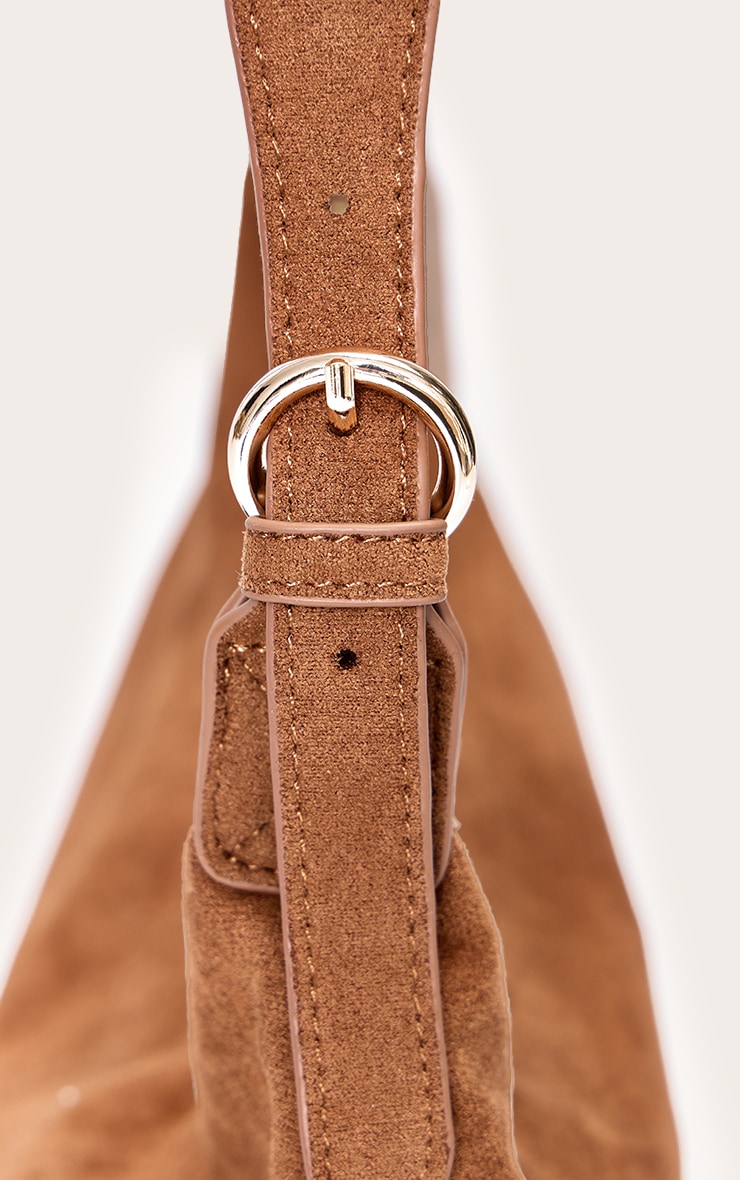 Tan Suede Elongated Curved Shoulder Bag image 3