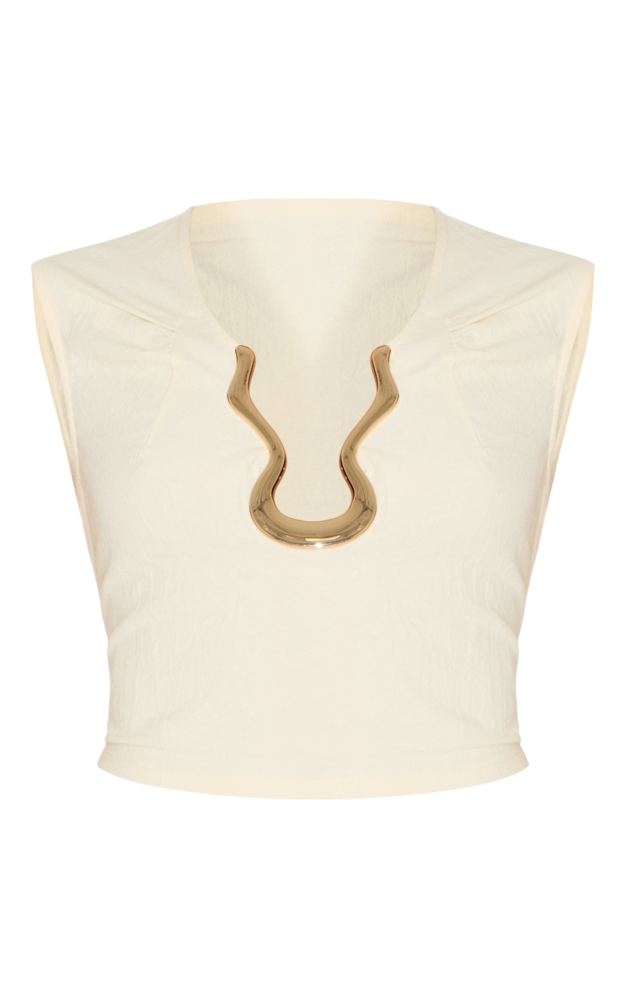 Shape Cream Linen Look Gold Wave Trim Crop Top image 5