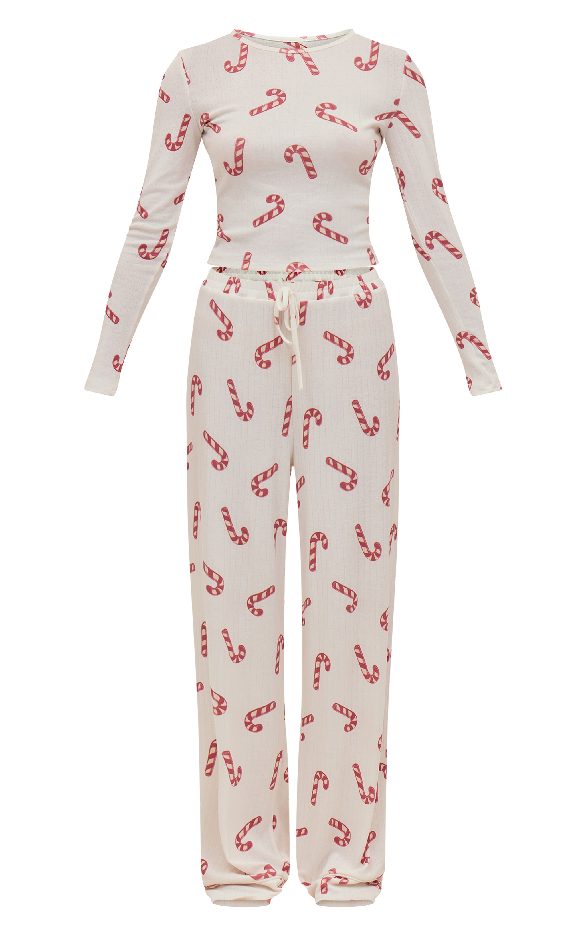 Candy Cane Print Pointelle Long Sleeve Top and Pant PJ Set image 5