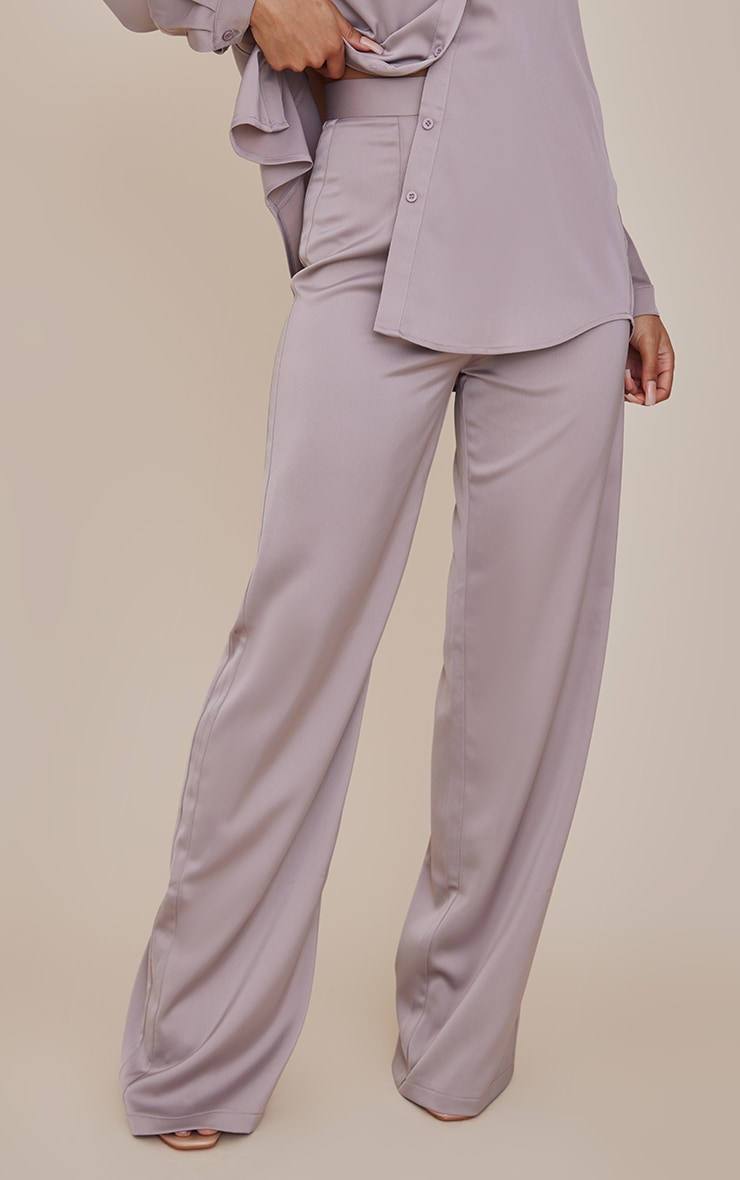 Moss Grey Satin Wide Leg Pants image 2