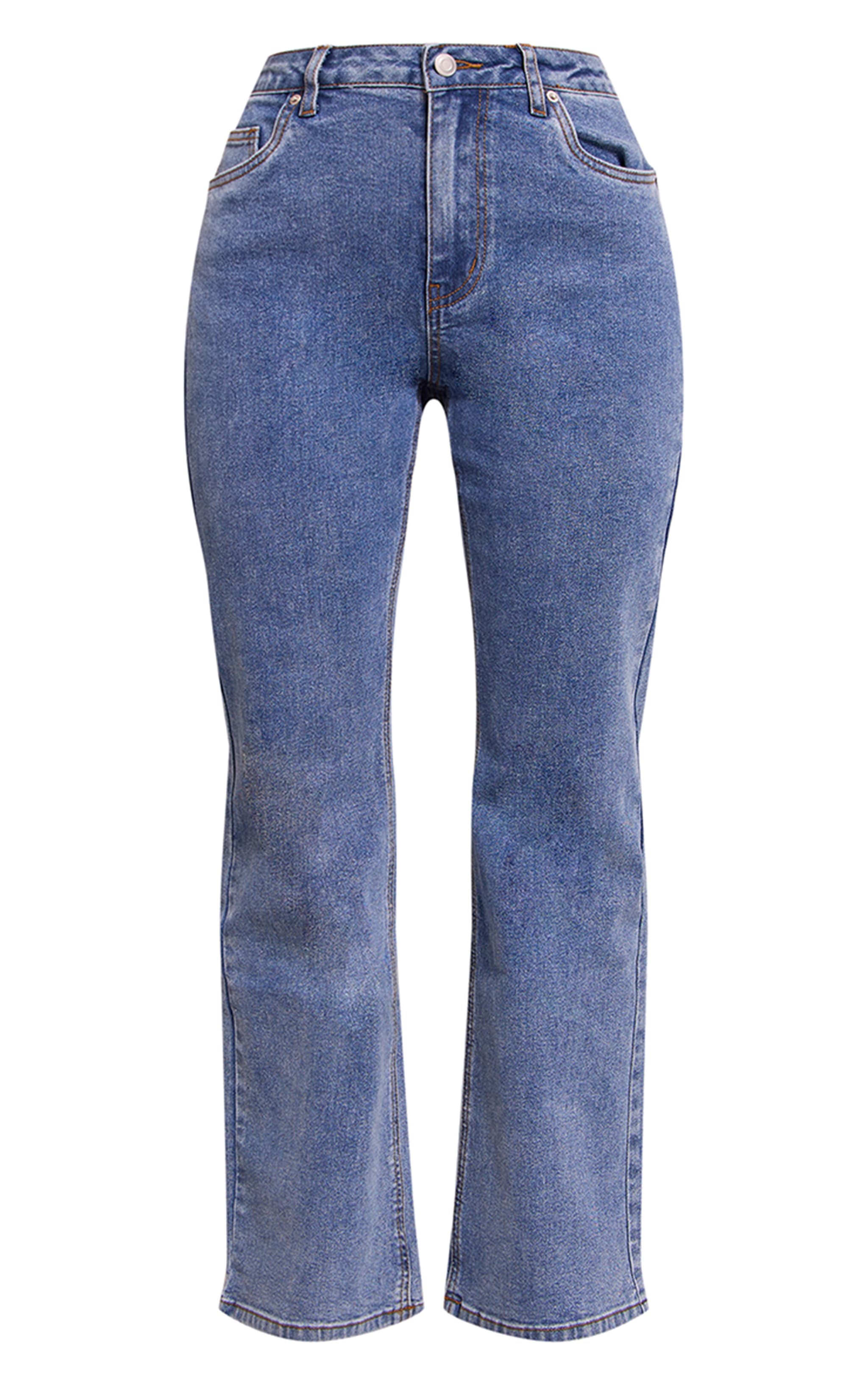 Petite Mid Blue High Waisted Denim Bootcut Jeans image 5